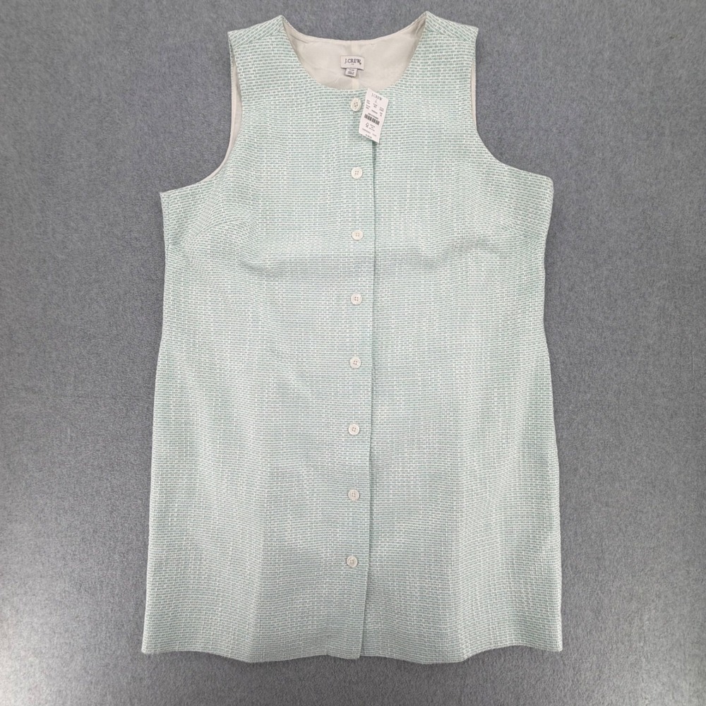 J.Crew Shift Dress Womens 20 Green Tweed Button Front Sleeveless CI227